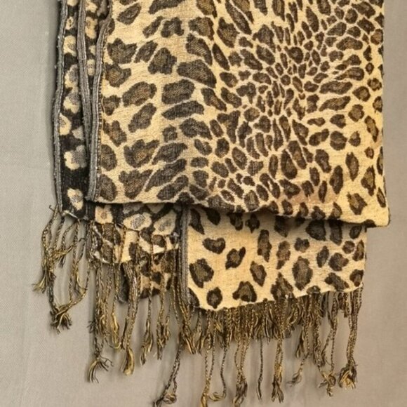 Cashmere Leopard Print Fringe Scarf by Yigal Azrouel - Picture 1 of 9